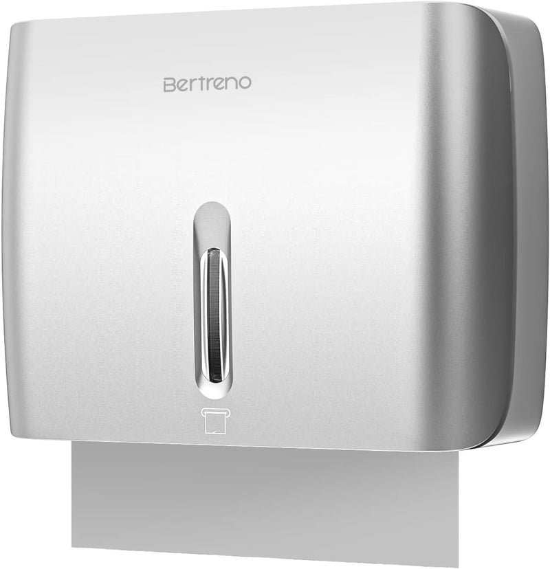 Bertreno Commercial Paper Towel Dispenser Wall Mount Paper Hand Towel Dispenser Large Capacity 200 Multifold/Trifold/C Fold Paper Towel Dispenser Bathroom Adhesive Tissue Dispenser （Silver） - Image 1
